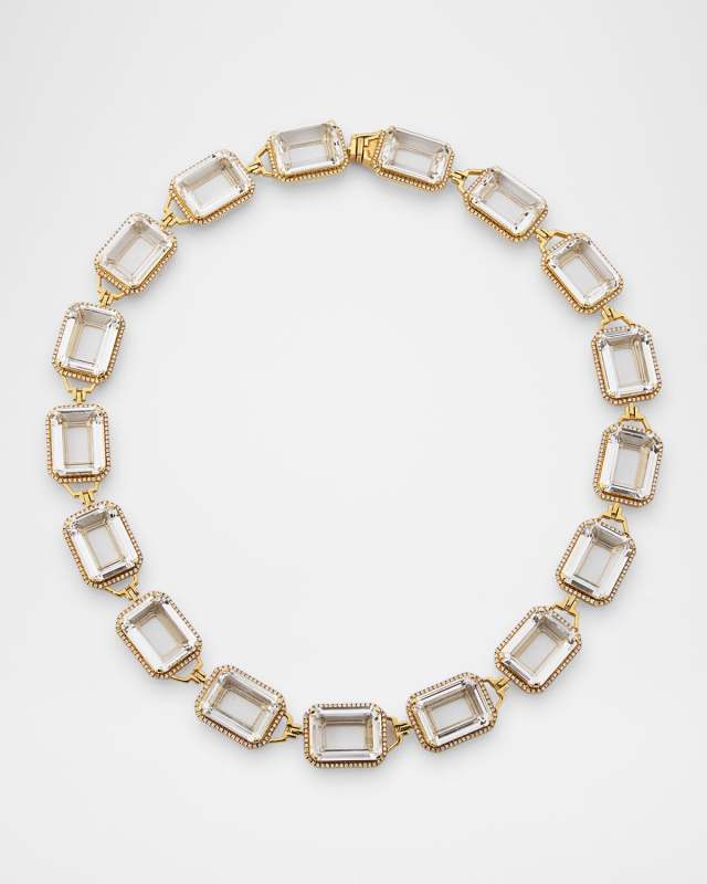Gossip 18K Yellow Gold Rock Crystal Emerald Cut Choker with Diamonds, 14"L